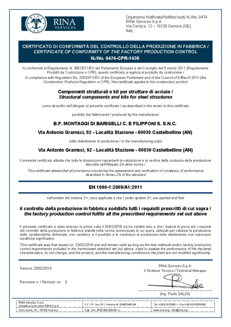 Certificazioni - B.F. Montaggi